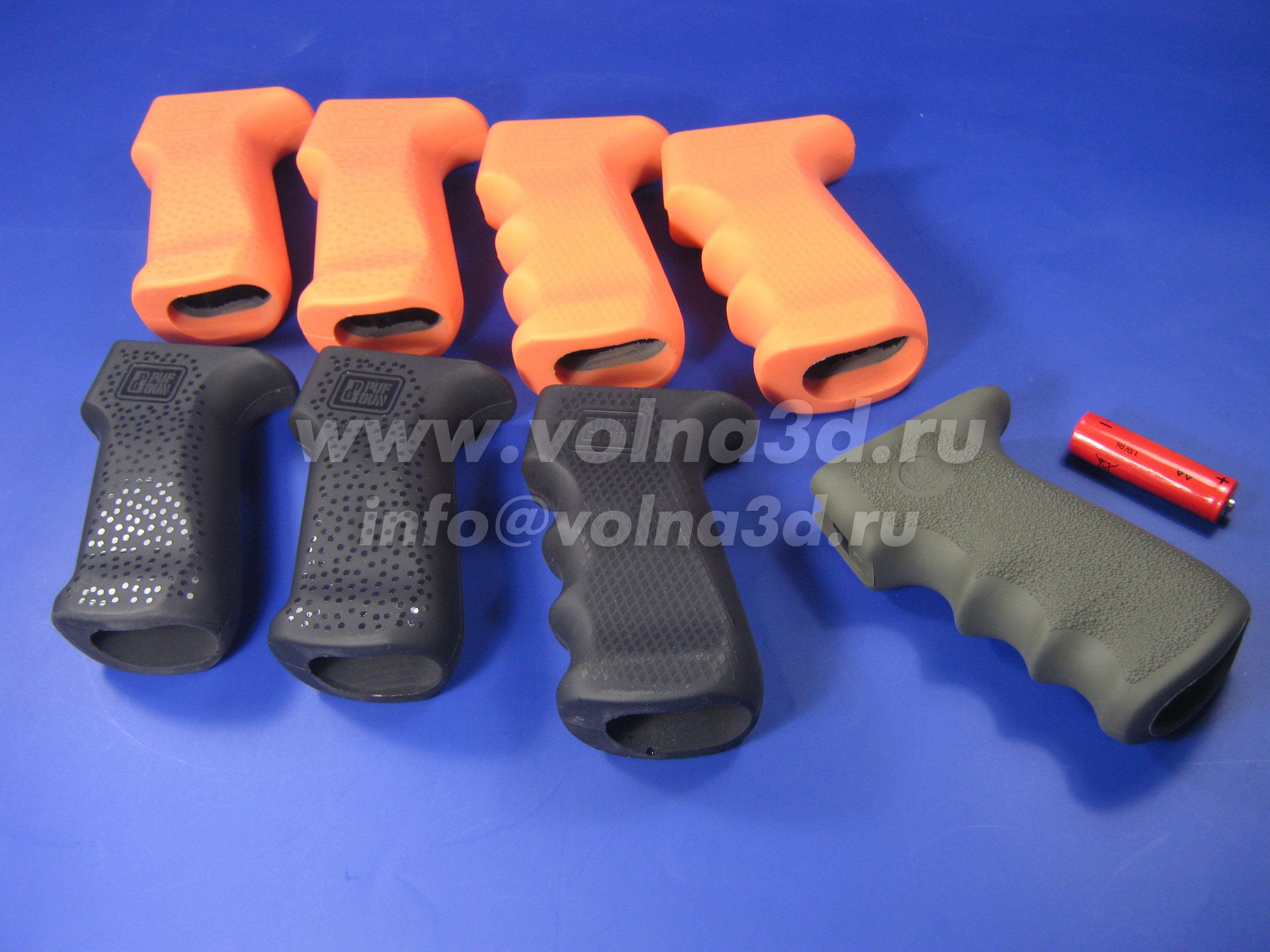 Отлитые в силикон - оранжевые, чёрные и серые ручки для автоматов с разной текстурой